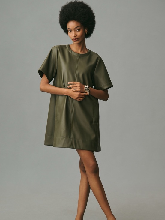 Anthropologie Dresses & Skirts - NWT Anthropologie The Emmy Faux Leather Short-Sleeve Mini Dress by Maeve